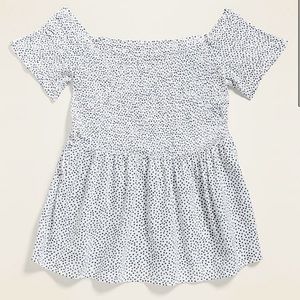 LIKE NEW Old Navy White and Navy Polka Dot Smocked Off Shoulder Top